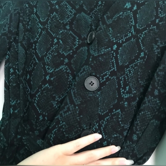 Zara Green Black Button Down Snake Print Dress Size Small - Picture 11 of 11